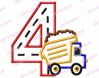 Dump Truck - 4 - Applique - Machine Embroidery Design -  5 sizes, dump, truck, boy, embroidery, applique, car, birthday design