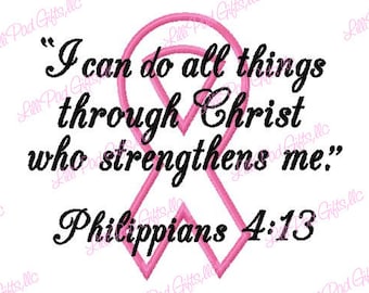 I can do all things through Christ who strengthens me - Philippians 4:13 - Ribbon Applique - Machine Embroidery Design - 8 Sizes