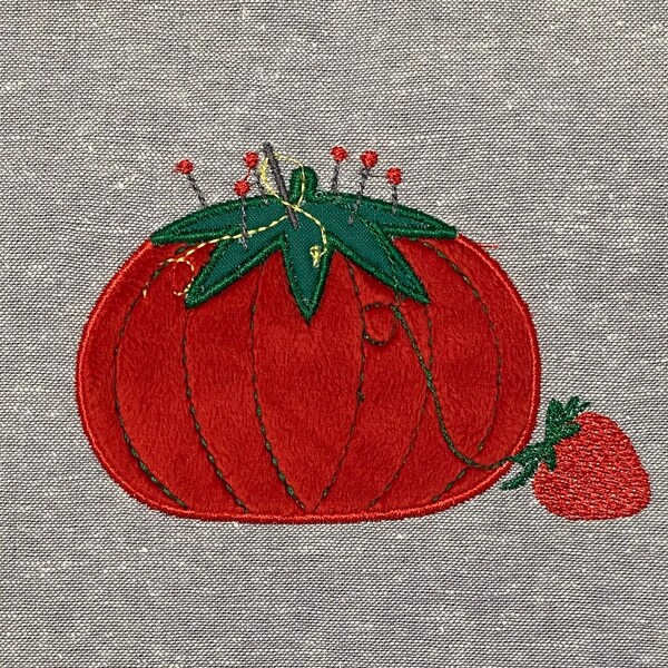Pincushion with Strawberry Machine Embroidery Applique design