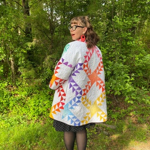 Elemental Coat made with the Wild Friends Quilted Elements pattern featuring the Maywood Studio Gelato ombre fabrics.