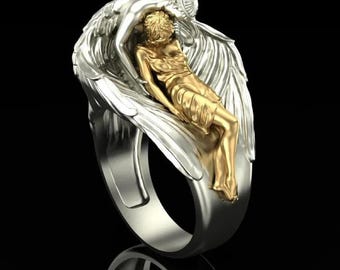 Gold Over Sterling Silver Angel Ring, Vintage Style