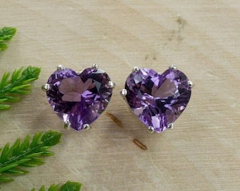 Amethyst CZ Herz Ohrstecker, Sterling Silber, zierlicher Schmuck