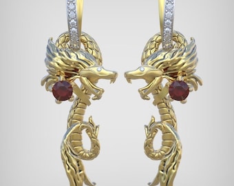 Handgemachte Sterling Silber Drachen baumeln Ohrringe, Tier Liebhaber Geschenk