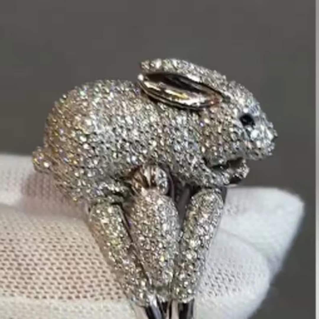 Gold Rabbit Over 14k Gold Over Sterling Silver Diamond Rabbit Ring, Handmade - Etsy