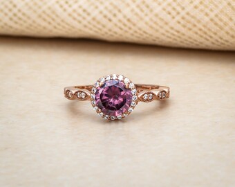 Vintage Sterling Silver Amethyst Ring, Round Cut Gemstone, Handmade