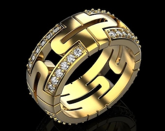 CZ Diamond Sterling Silver Ring, Unisex Antique Band