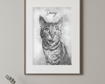 Cat painting, cute dog drawing, pet drawing, cat sketch, puppy drawing, pet gift, custom pet art, pet painting, custom portrait, cat drawing