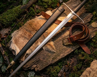 Handgeschmiedetes Mittelalter Langschwert, Cosplay Zweihänder mit Lederscheide, Geschenk für den Vatertag