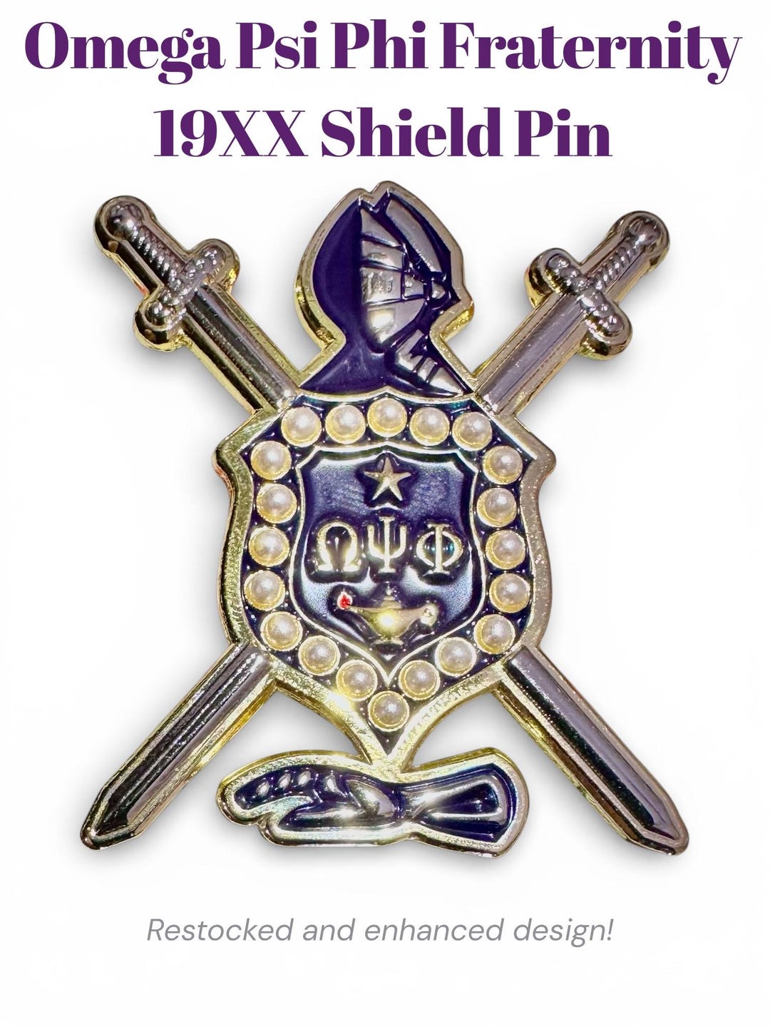 Omega Psi Phi 19XX Shield Lapel Pin | Purple & Gold 1911 