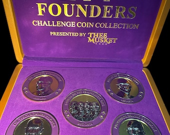 Omega Psi Phi Founders Coin Set | 1911 Challenge Coins with Display Box - PURPLE EDITION