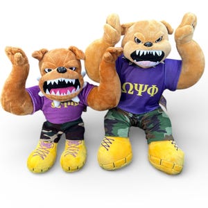 Omega Psi Phi Plush Pup 2 | Purple & Gold Que Dawg | Real Collar