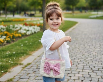 Handmade Crochet Big Bow Shoulder Purse, Knit Tote For Kids And Women