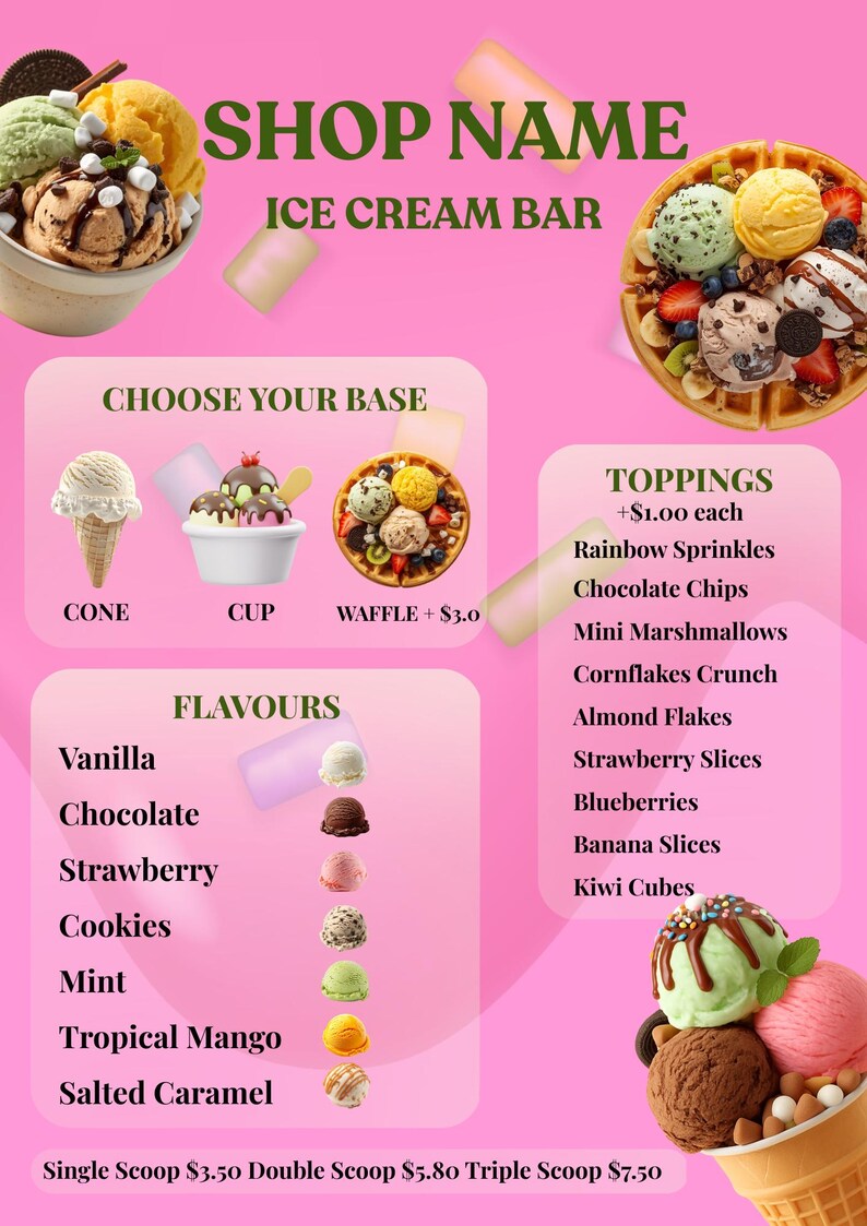 Editable Ice Cream Menu Template, Dessert Shop Flyer (digital Download ...