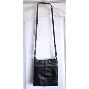 VTG Brighton Black Pewter Leather Crossbody Bag Silver Hardware Leopard Lining image 3