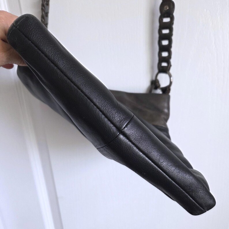 VTG Brighton Black Pewter Leather Crossbody Bag Silver Hardware Leopard Lining image 4