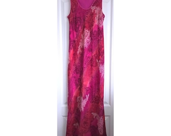VTG Y2K Ann Taylor Pink Paisley Silk Beaded Sleeveless Maxi Slip Dress Sz 12