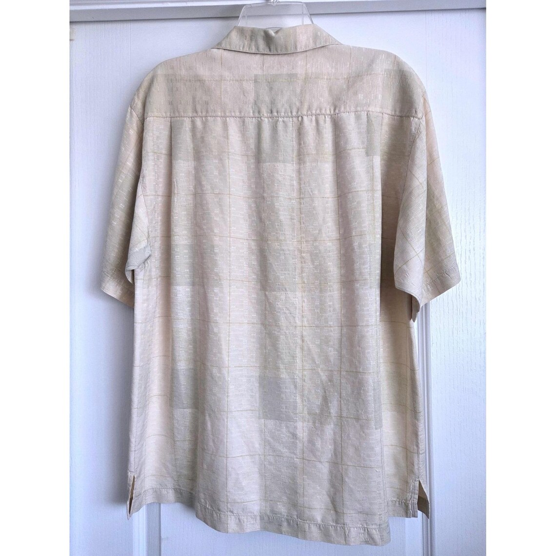 VTG Tommy Bahama 100% Silk Cream Short Sleeve Button Camp Shirt Jacquard Sz M, foto 2 di 5
