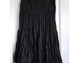 VTG Lauren Jeans Co Black Cotton Crinkle Tiered Lace Trim Maxi Skirt Sz 8 Witchy