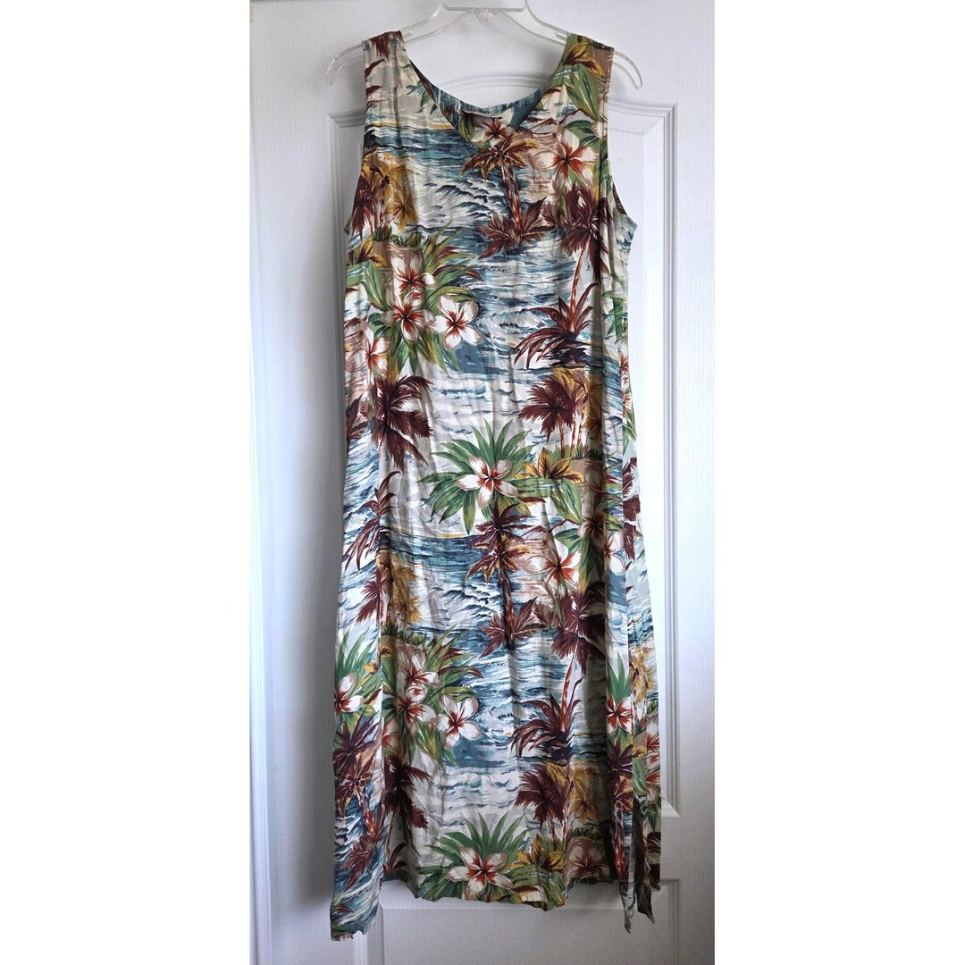 VTG Hilo Hattie Hawaiian Original Tropical Floral Sleeveless Maxi Dress ...