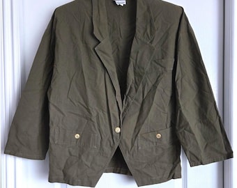 VTG Bonnie Olive Green 100% Cotton Blazer Military Jacket Sz S USA Gorpcore