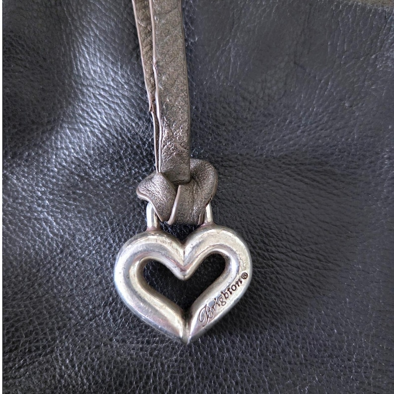 VTG Brighton Black Pewter Leather Crossbody Bag Silver Hardware Leopard Lining image 9