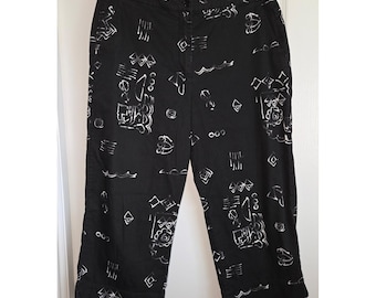 Pantalones capri Chicos Black White Abstract Cotton Blend Talla 2/L VTG Ligeros