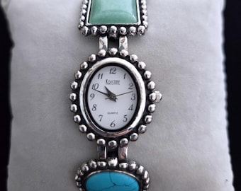 Orologio vintage Kristine al quarzo con bracciale a maglie multiple e pietre, chiusura a levetta color argento, 8 pollici