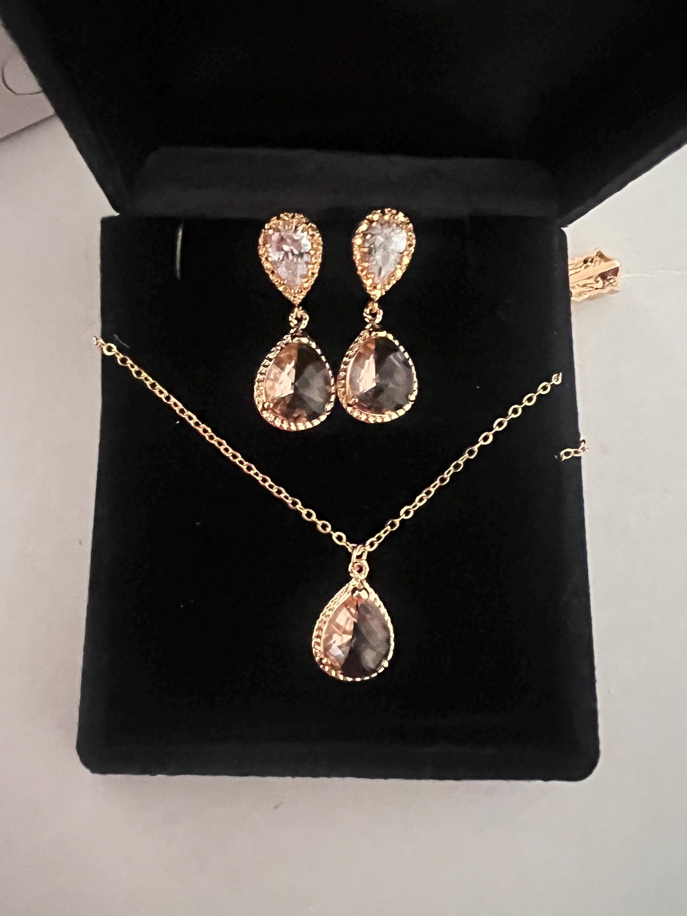 Champagne Gold Crystal Jewelry Set, Bridal Necklace and Earrings