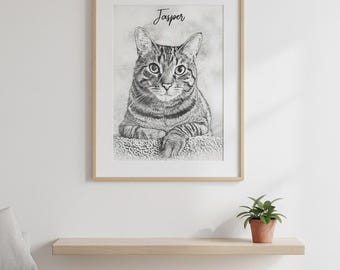 Retrato personalizado de gato, dibujo a partir de foto, retrato de gato, regalo personalizado para gatos, retrato de perro, pintura a partir de foto, retrato de mascota, pintura personalizada de mascota