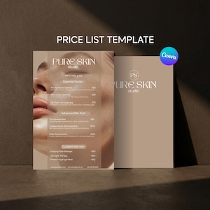 Esthetician Price List Template | Editable Beauty  Service Menu to print | Minimalist Canva Price Flyer Template/ Digital download