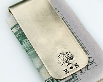 Personalized Gold Brass Rustic Money Clip for Him - Stamped Custom Money Clip for Dad - Monogrammed Gift Groom Husband Dad - Groomsmen Gift