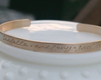 Customized Gold Stacking Cuff - Personalized Skinny Stacking Bracelet - Family Name Bracelet - Mothers Bracelet