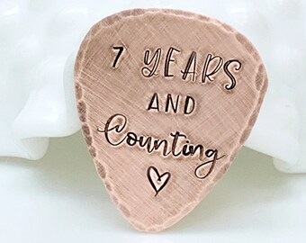 7th Anniversary Gift for Him - Seventh Anniversary Gift for Husband - Personalized Copper Guitar Pick - Rustic Copper Guitar Pick