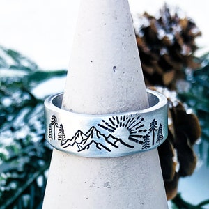 Silver Stacking Ring - Gift - Mountain Ring - Nature Ring -  Minimalist Jewelry - Boho Stackable Ring - Lightweight Aluminum Ring