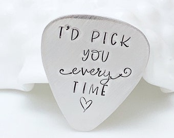 Anniversary Gift for Him - I'd Pick You Every Time - Silver Copper Brass Guitar Pick - Personalized Guitar Pick - Playable Guitar Pick