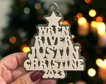 Family Christmas Ornament, Christmas Tree Ornament with Family Names, 2023 Christmas Tree Name Ornament, Acrylic Retro Christmas Ornament,