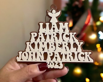 Family Christmas Ornament, Christmas Tree Ornament with Family Names, 2023 Christmas Tree Name Ornament, Acrylic Retro Christmas Ornament,