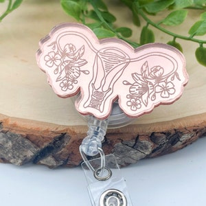 Floral Uterus Badge Reel - Rose Gold Badge Reel - L&D Badge Reel - Labor and Delivery Badge Reel - RN Badge -Nurses Week Gift - Nurse Gift