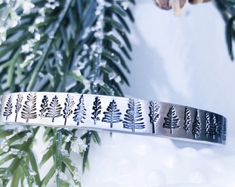 Silver Pine Tree Bracelet - Adjustable Forest Bracelet - Tree Cuff Bracelet - Nature Jewelry  - Stacking Bracelet - Silver Tree Cuff