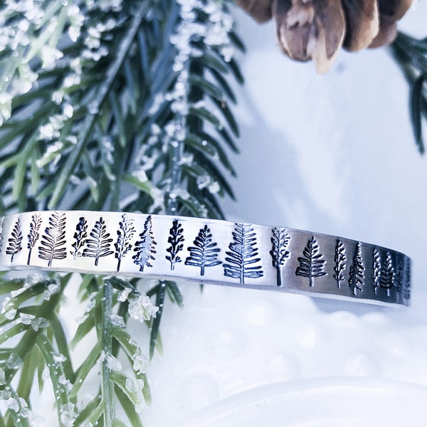 Silver Pine Tree Bracelet - Adjustable Forest Bracelet - Tree Cuff Bracelet - Nature Jewelry  - Stacking Bracelet - Silver Tree Cuff