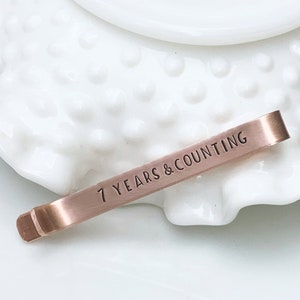 7th Anniversary Gift for Him - Seventh Anniversary Gift for Husband - Personalized Copper Tie Bar - Rustic Copper Tie Bar - Custom Monogram
