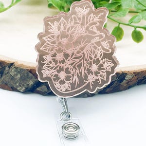 Floral Heart Badge Reel - Rose Gold Badge Reel - Cardiologist Badge Reel - RN Badge Reel - Anatomy Badge - Pulmonology Badge - Nurse Gift