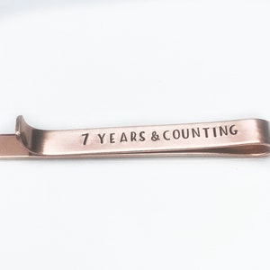 7th Anniversary Gift for Him - Seventh Anniversary Gift for Husband - Personalized Copper Tie Bar - Rustic Copper Tie Bar - Custom Monogram