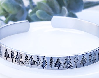 Forest Bracelet - Tree Cuff Bracelet - Nature Jewelry - Gift for Outdoors Lover - Stacking Bracelet - Pine Tree Bracelet - Silver Tree Cuff