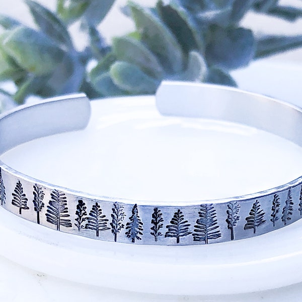 Forest Bracelet - Tree Cuff Bracelet - Nature Jewelry - Gift for Outdoors Lover - Stacking Bracelet - Pine Tree Bracelet - Silver Tree Cuff