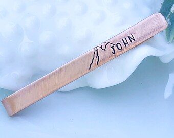 Personalized Mountain Tie Bar – Engraved Initial Anniversary Gift