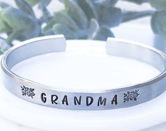 Silver Bracelet for Grandma - Silver Cuff Bracelet for Mom - Custom Name Bracelet - Mom Jewelry - Personalized Silver Cuff Bracelet