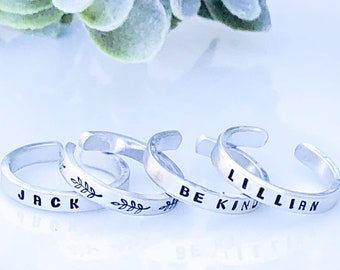 Skinny Silver Stacking Rings for Women - Name Ring - Affirmation Ring - Thin Ring - Adjustable Ring - Dainty Ring