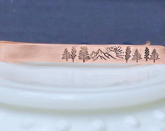 Nature Tie Bar - Men's Rustic Copper Tie Bar - Outdoor Scene Tie Bar - Tree Tie Bar - Forrest Tie Bar - Stamped Tie Clip - Copper Tie Bar