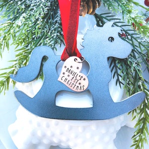 Custom Baby&#39;s First Christmas Ornament - Rocking Horse Ornament - Personalized Christmas Ornament - New Baby Gift - Rustic Ornament